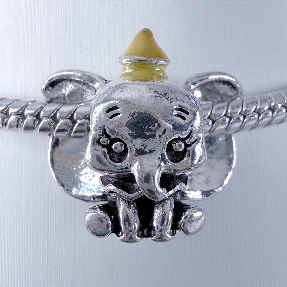 The Unbranded Brand Jewelry - Silver Elephant Bead Charm Fits Snake Chain Bracelet Yellow Hat Animal Jewelry